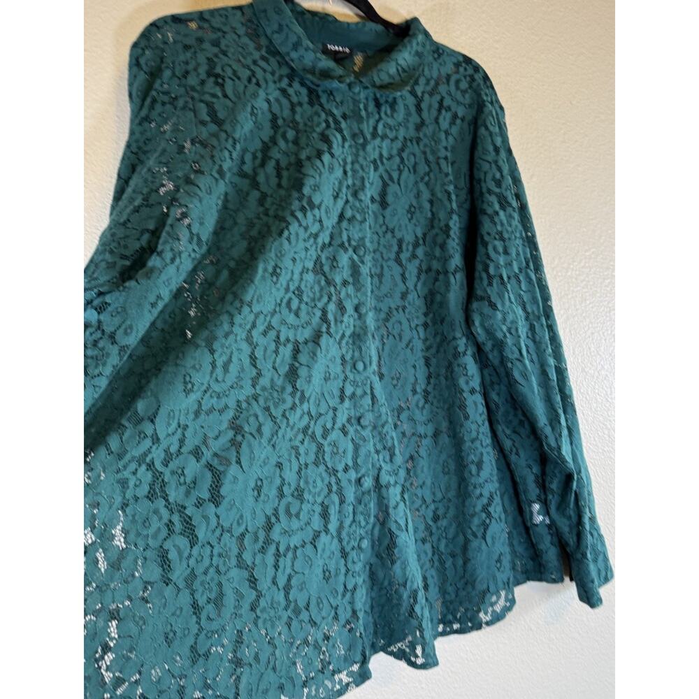 Torrid Plus 4/4X Green Lace Long Sleeve Button Down Blouse Cotton Blend - Picture 4 of 8